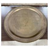 Large Vintage Etched Round Wall Hanging Tray