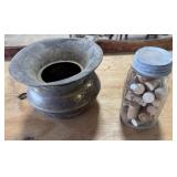 Brass Spittoon, Jar of Corks
