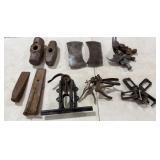 6+/- Small Clamps, 6+/- Hammer Heads, 2 Axe Heads,
