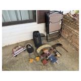 2 Folding Chairs, Small Metal Tractor Yard Decor,