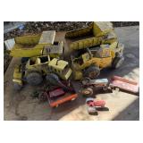 4 Vintage Tonka Toys, 2 Tractors, Disc, Wagons