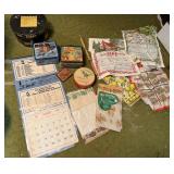 Vintage Calendars, 2 Lunch Pales, Hat Box,
