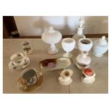 Fenton Goblet, Fostoria Milk Glass Cruet,