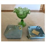 Fenton Hobnail Compote, Roseville Ashtray,