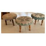 3 Vintage Needlepoint Foot Stools