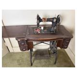 Vintage White Sewing Machine w/ Sewing Cabinet