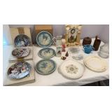 Collectible Plates, Mantle Clock, Candy Dish,