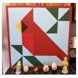 Wood Carolina Cardinal Painted, 2 Bird Figurines,