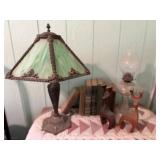 Table & Keroscene Lamps, Books, & Wooden Deer