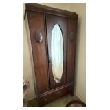 Vintage Wood Armoire w/ Oval Mirror
