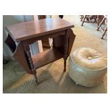 Vintage Side Table, Small Ottoman