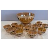 Vintage Peach Glass Punch Bowl Set