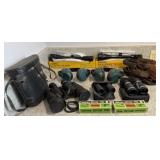 Binoculars, Ear Protection, 2 Bushnell Scopes,