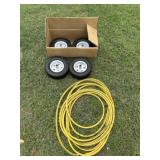 4 Mower Wheels and Tires, Hose
