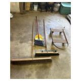 3 Brooms, Metal Cart