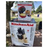 2 +/- Boxes, Kitchen Aid Cutlery Set, Mini Griddle