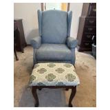 Blue Formal Reclining Chair w/ Footstool