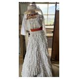 Vintage White Ball Gown w/ Hat on Wicker Dress