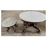 2 Victorian Style White Stone Topped Tables