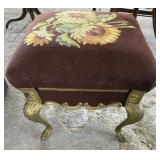 Vintage Victorian Style Footstool w/ Needlepoint