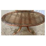 Carved Wood Pedestal Table w/ Glass Top