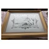 Vintage Framed Mirrored Landscape Art Piece