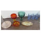 3 Blue Goblets, Pedestal Compotes, Candy Dish,