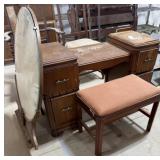 Vintage Vanity w/ Mirror & Stool