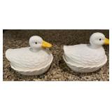 2 Vintage Ceramic Duck on Nest