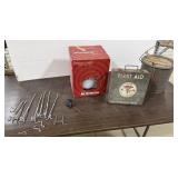 Galvanized Minnow Bucket, Vintage First Aide Kit