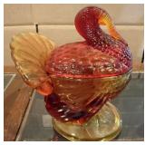 Amberina Glass Turkey Lidded Candy Dish