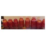 8+/- Amberina Glass Cannisters