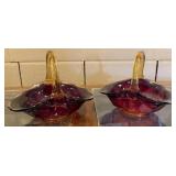 2 Vintage Amberina Glass Baskets
