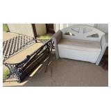 Broken Garden Bench, Hose Caddy, Rubbermaid