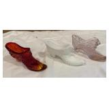 Vintage Fenton Pink Glass Boot Figurine, 2 Glass