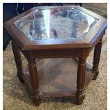 Vintage Hexagonal Wood/Glass Accent Table