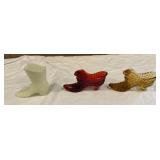 3 Vintage Fenton Art Glass Boot Figurines