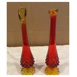 2 Fenton Amberina Hobnail Swung Bud Vases