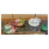 4 Glass Rabbits on Nests