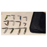12+/- Misc. Pocket Knives, Carry Case