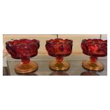 3 Vintage Amberina Glass Candle Holders