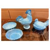 Heisey Blue Slag Rooster, Heisey Blue Slag Hen on