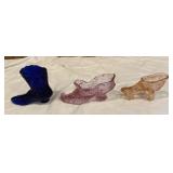 2 Vintage Glass Boot Figurines, 1 Vintage Glass
