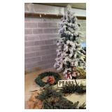 Artificial Snow-Covered Christmas Tree, Garland,