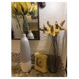 Tabletop Clock, Vase w/ Artificial Plant, Vase