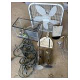 Extension Cord, Fish Tank, Box Fan, Wall