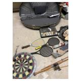 Dart Board, Tennis Rackets, Bow & Arrow Case,
