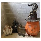Light Up Pumpkin, 2 Wooden Pumpkins, 1 Spooky