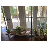 Artificial Plants, Decorative Tray, Candle