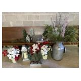 Artificial Poinsettias, Tin Milk Can w/